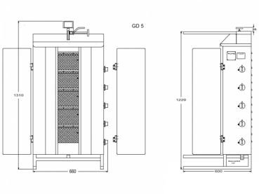 GD5  POTIS Gas-Gyrosgrill, 660 x 600 mm, 17,5 kW, 120 kg Fleisch